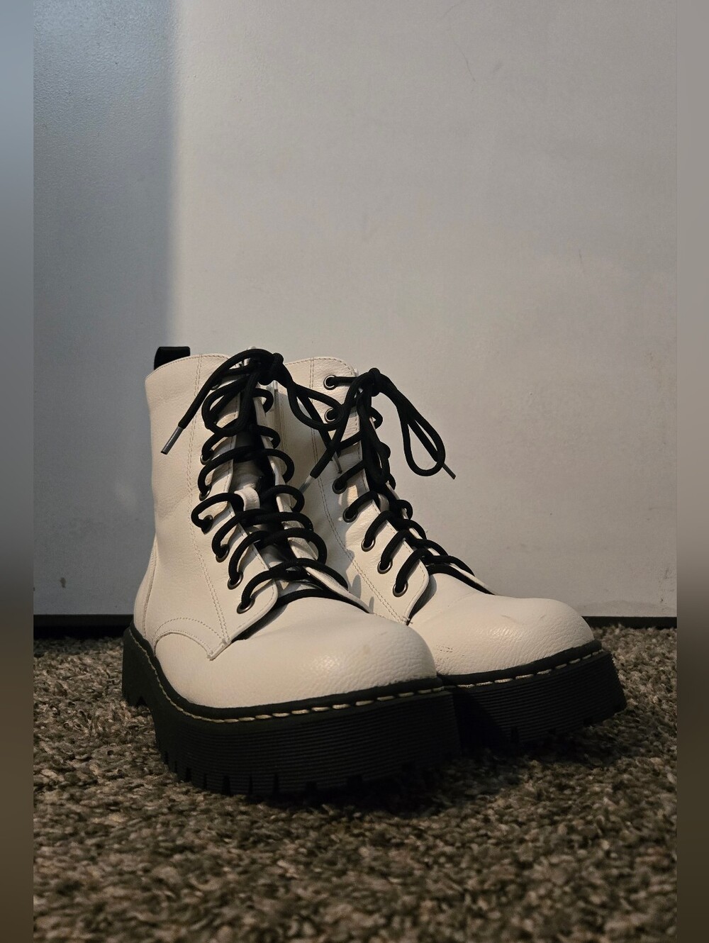 White Combat Lace-Up Platform Boots